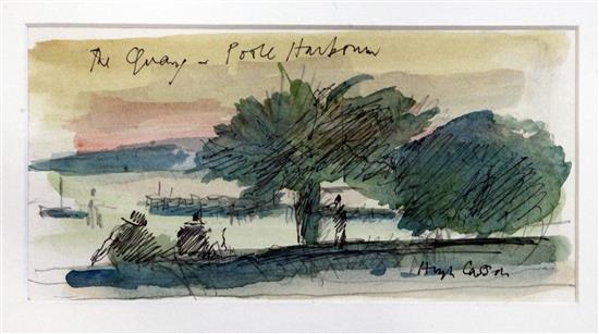 Sir Hugh Casson (1910-1999) The Quay, Poole Harbour 3.75 x 7.5in.